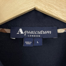 Load image into Gallery viewer, Aquascutum Navy / Block Check Short Sleeved Polo - Large (L) PTP 21.5&quot;
