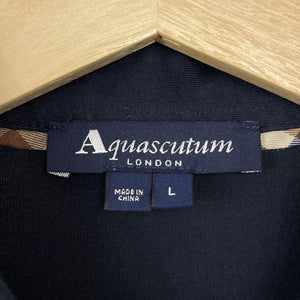 Aquascutum Navy / Block Check Short Sleeved Polo - Large (L) PTP 21.5"