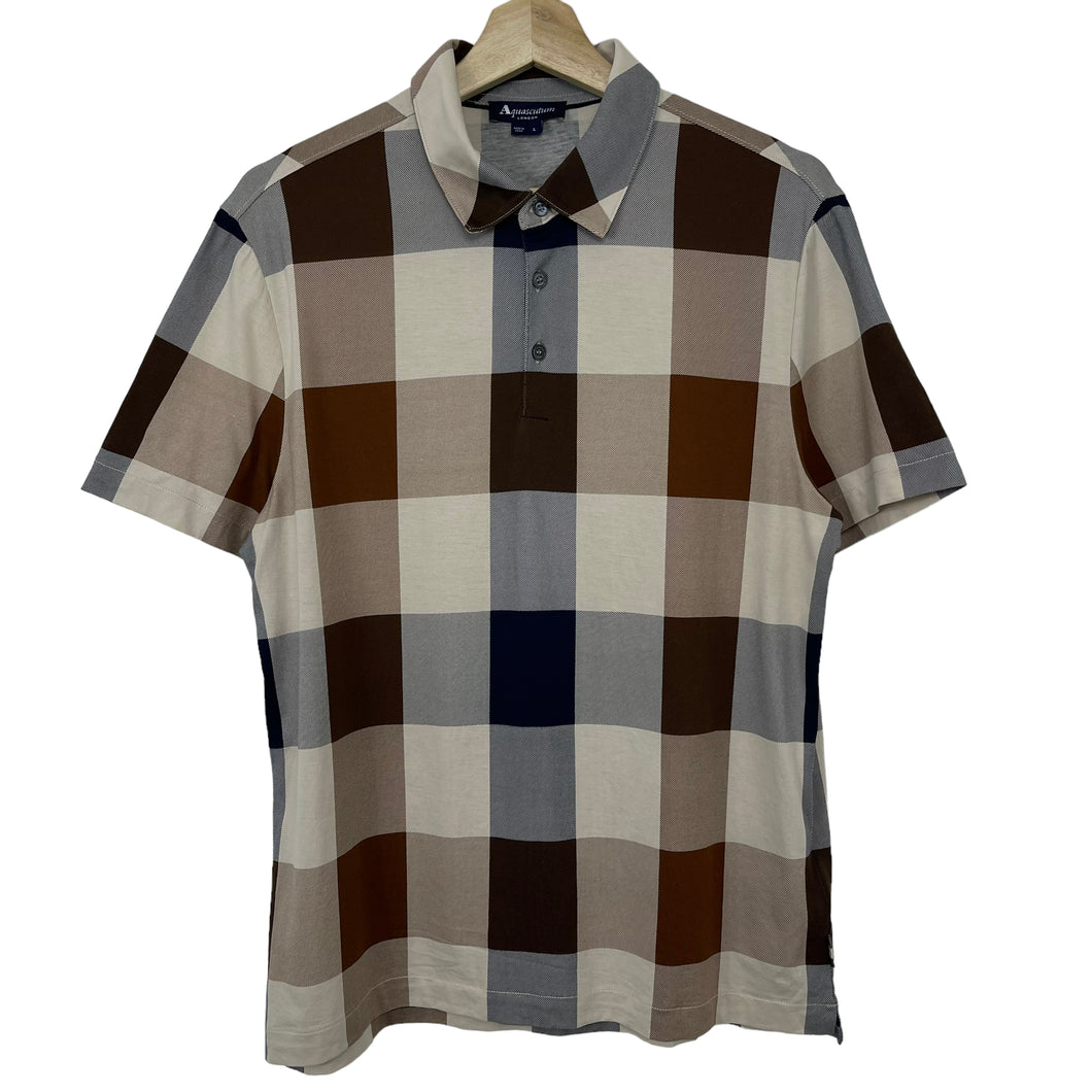 Aquascutum Block Check Short Sleeved Polo - Large (L) PTP 20.25