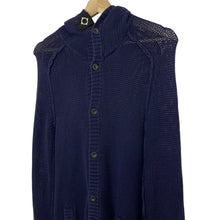 Load image into Gallery viewer, Ma.Strum Navy Button Up Hooded Cardigan - Medium (M) PTP 18&quot;

