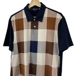 Aquascutum Navy / Block Check Short Sleeved Polo - Large (L) PTP 21.5"