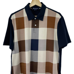 Aquascutum Navy / Block Check Short Sleeved Polo - Large (L) PTP 21.5"