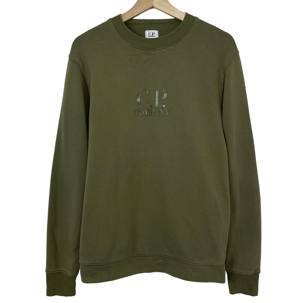 C.P Company Green Crew Neck Logo Sweater - Medium (M) PTP 21