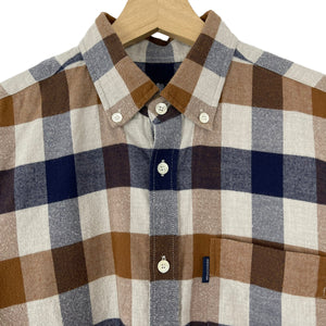 Aquascutum Block Check Flannel Long Sleeved Shirt - Small (S) PTP 19"