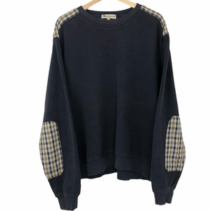 Aquascutum Navy / Check Crew Neck Sweater - Double Extra Large (XXL) PTP 25.75"