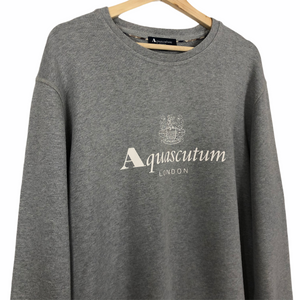 Aquascutum Grey Crew Neck Logo Sweater - Double Extra Large (XXL) PTP 24.25"