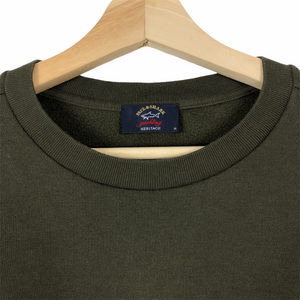 Paul and Shark Khaki Embroidered Logo Crew Neck Sweater - Medium (M) PTP 20"