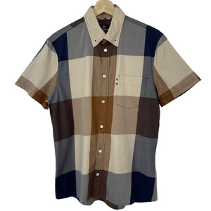 Aquascutum Block Check Short Sleeved Shirt - Medium (M) PTP 21"