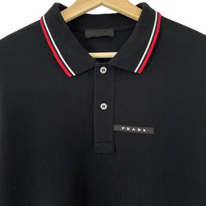 Prada Black Rubber Logo Short Sleeved Polo - Double Extra Large (XXL) PTP 21.75"