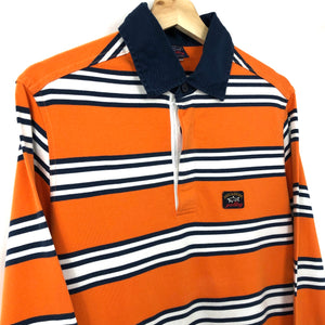 Paul and Shark Orange Striped Rugby Shirt - Medium (M) PTP 20.5"