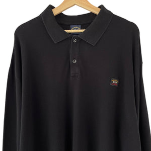 Paul and Shark Black Long Sleeved Polo - Five Extra Large (5XL) PTP 30.25"