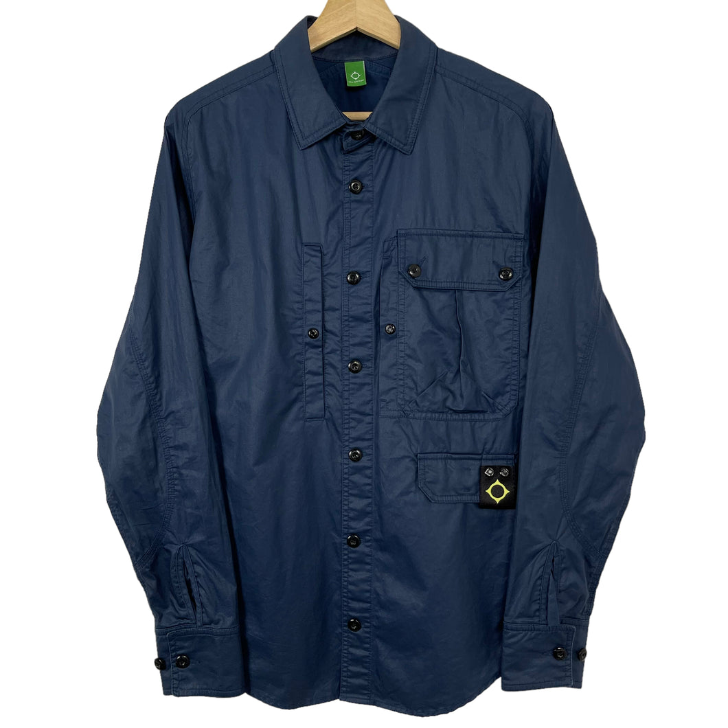 Ma.Strum Navy Blue Button Up Multi Pocket Overshirt - Medium (M) PTP 21.5