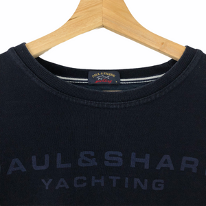 Paul and Shark Navy Crew Neck Spell Out Logo Sweater - Medium (M) PTP 20.5"