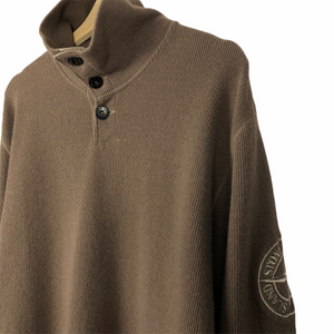 Stone Island Khaki Button Up Embroidered Logo Pullover - Large (L) PTP 23"