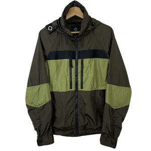 Ma.Strum Khaki Multi Pocket Hooded Crystal Nylon Jacket - Small (S) PTP 21.25"