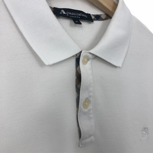 Aquascutum White Short Sleeved Logo Polo - Medium (M) PTP 20"