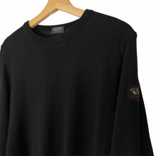 Load image into Gallery viewer, Paul and Shark Black 100% Wool Crew Neck Logo Sweater - Large (L) PTP 20.75&quot;
