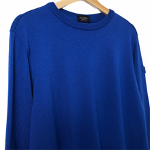 Load image into Gallery viewer, Paul and Shark Blue 100% Wool Crew Neck Logo Sweater - Large (L) PTP 22.5&quot;
