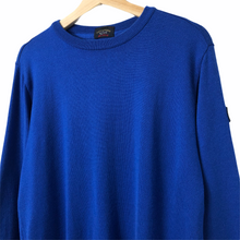 Load image into Gallery viewer, Paul and Shark Blue 100% Wool Crew Neck Logo Sweater - Large (L) PTP 22.5&quot;
