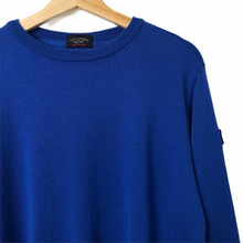 Load image into Gallery viewer, Paul and Shark Blue 100% Wool Crew Neck Logo Sweater - Large (L) PTP 22.5&quot;
