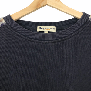 Aquascutum Navy / Check Crew Neck Sweater - Double Extra Large (XXL) PTP 25.75"