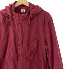 Load image into Gallery viewer, C.P Company Burgundy Goggle Hooded Overshirt - Large (L) PTP 22.75&quot;
