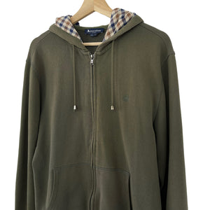 Aquascutum Khaki Green Full Zip Logo Hoody - Large (L) PTP 22"