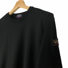 Load image into Gallery viewer, Paul and Shark Black 100% Wool Crew Neck Logo Sweater - Medium (M) PTP 20&quot;
