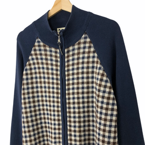 Aquascutum Navy / Check Zip Up Track Top - Large (L) PTP 23.25"