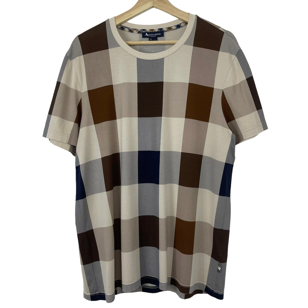 Aquascutum Block Check Short Sleeved T-Shirt - Large (L) PTP 21.25