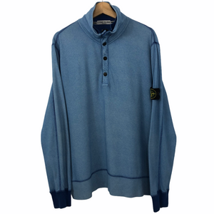 Stone Island Blue Zip / Button Up Sweater - Extra Large (XL) PTP 25"