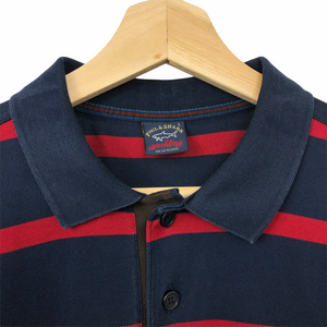 Paul and Shark Navy / Red Striped Short Sleeved Polo - Large (L) PTP 21"