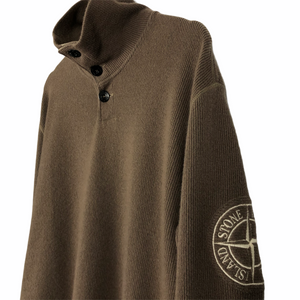 Stone Island Khaki Button Up Embroidered Logo Pullover - Large (L) PTP 23"