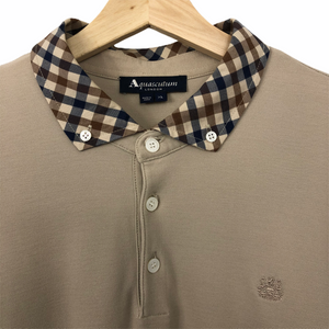 Aquascutum Beige Check Long Sleeved Polo Extra Large XL PTP