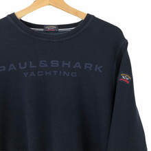 Load image into Gallery viewer, Paul and Shark Navy Crew Neck Spell Out Logo Sweater - Medium (M) PTP 20.5&quot;
