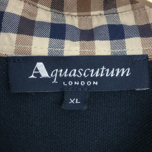 Aquascutum Navy / Check Collar Short Sleeved Polo - Extra Large (XL) PTP 22.5"