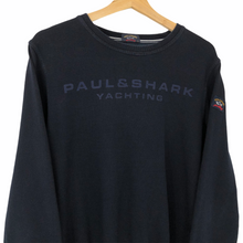 Load image into Gallery viewer, Paul and Shark Navy Crew Neck Spell Out Logo Sweater - Medium (M) PTP 20.5&quot;
