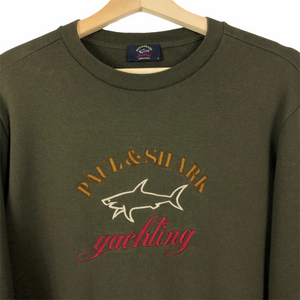 Paul and Shark Khaki Embroidered Logo Crew Neck Sweater - Medium (M) PTP 20"