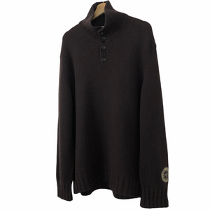 Stone Island Brown Button Up Embroidered Logo Knitted Jumper - Large (L) PTP 25.25"