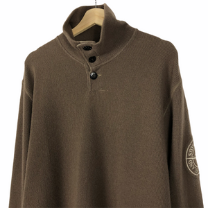 Stone Island Khaki Button Up Embroidered Logo Pullover - Large (L) PTP 23"