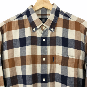 Aquascutum Flannel Block Check Long Sleeved Shirt - Large (L) PTP 21.25"