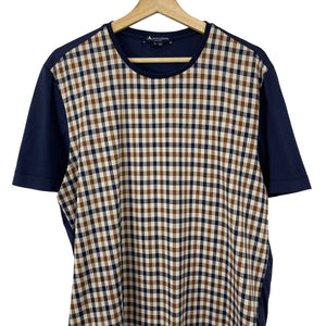 Aquascutum Navy / House Check Short Sleeved T-Shirt - Medium (M) PTP 21"