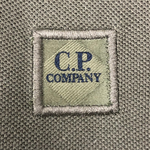 C.P Company Khaki Long Sleeved Logo Patch Polo - Extra Large (XL) PTP 23.5"