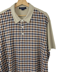 Aquascutum Beige / House Check Short Sleeved Polo - Triple Extra Large (XXXL) PTP 25.25"