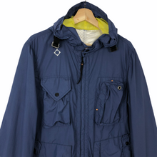 Load image into Gallery viewer, Ma.Strum Blue Multi Pocket Hooded Sniper Jacket - Medium (M) PTP 22.75&quot;
