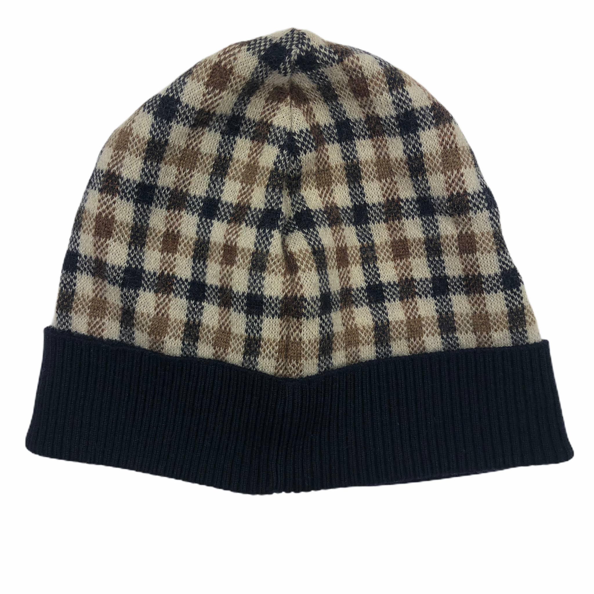 Aquascutum Check Navy Beanie Hat Medium M SWADS MENSWEAR