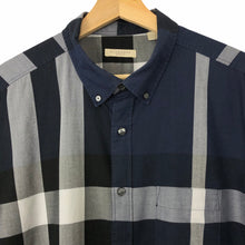 Load image into Gallery viewer, Burberry Brit Navy Blue Nova Check Short Sleeved Shirt - Double Extra Large (XXL) PTP 24.75&quot;
