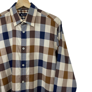 Aquascutum Block Check Long Sleeved Shirt - Medium (M) PTP 20.5"