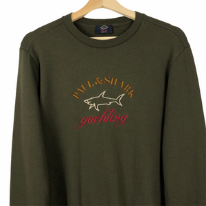 Paul and Shark Khaki Embroidered Logo Crew Neck Sweater - Medium (M) PTP 20"