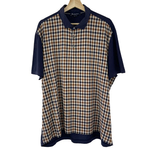 Aquascutum Navy / House Check Short Sleeved Polo - Triple Extra Large (XXXL) PTP 26"